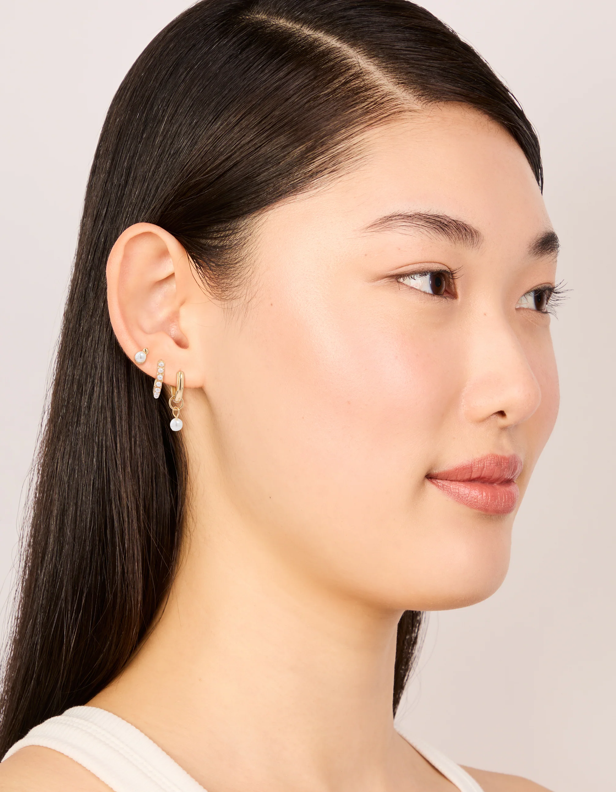 Gold Mixed Pearl Charm Huggie Earrings 3-Pack - Image 3