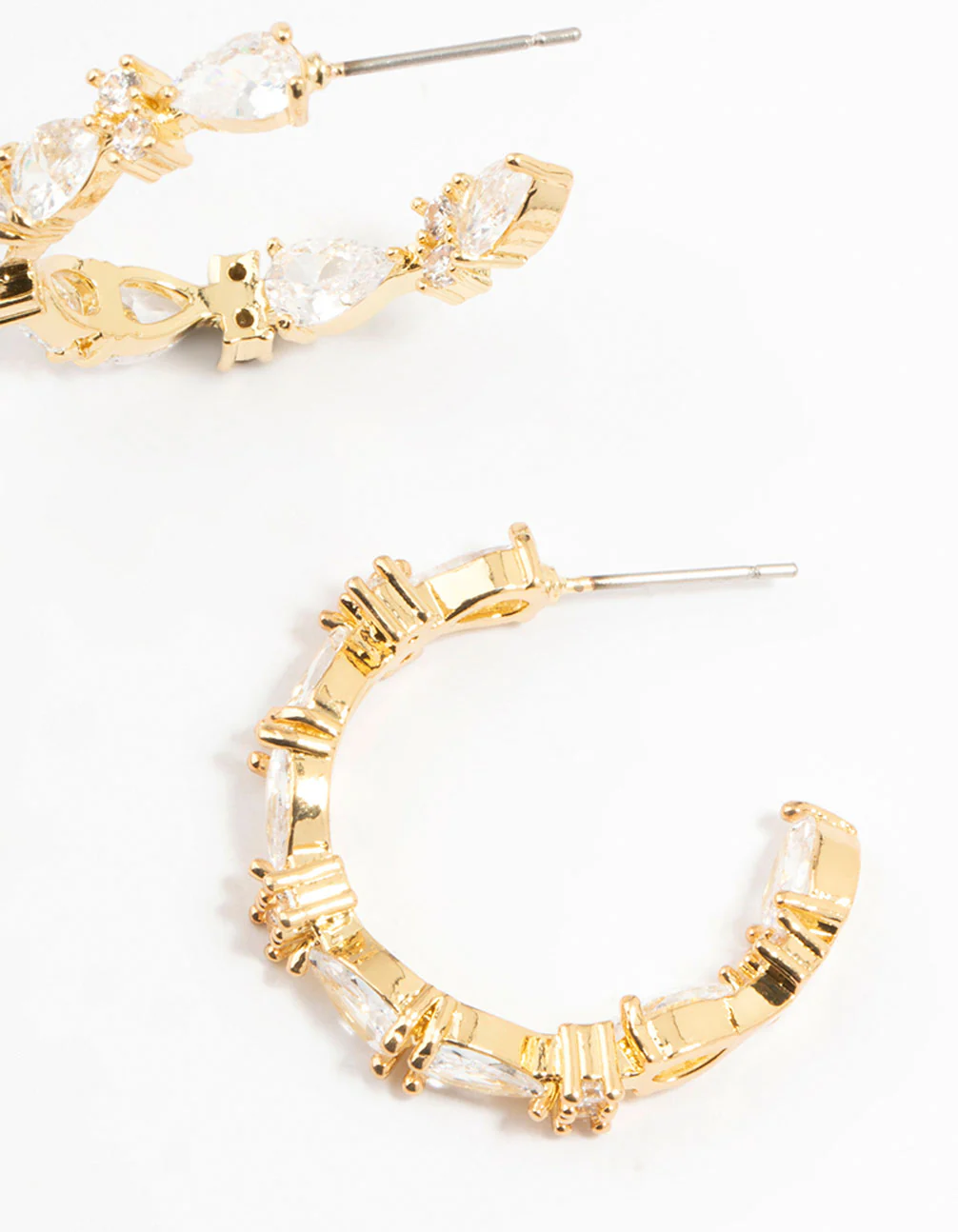 Gold Plated Pear Cut Cubic Zirconia Hoop Earrings - Image 5