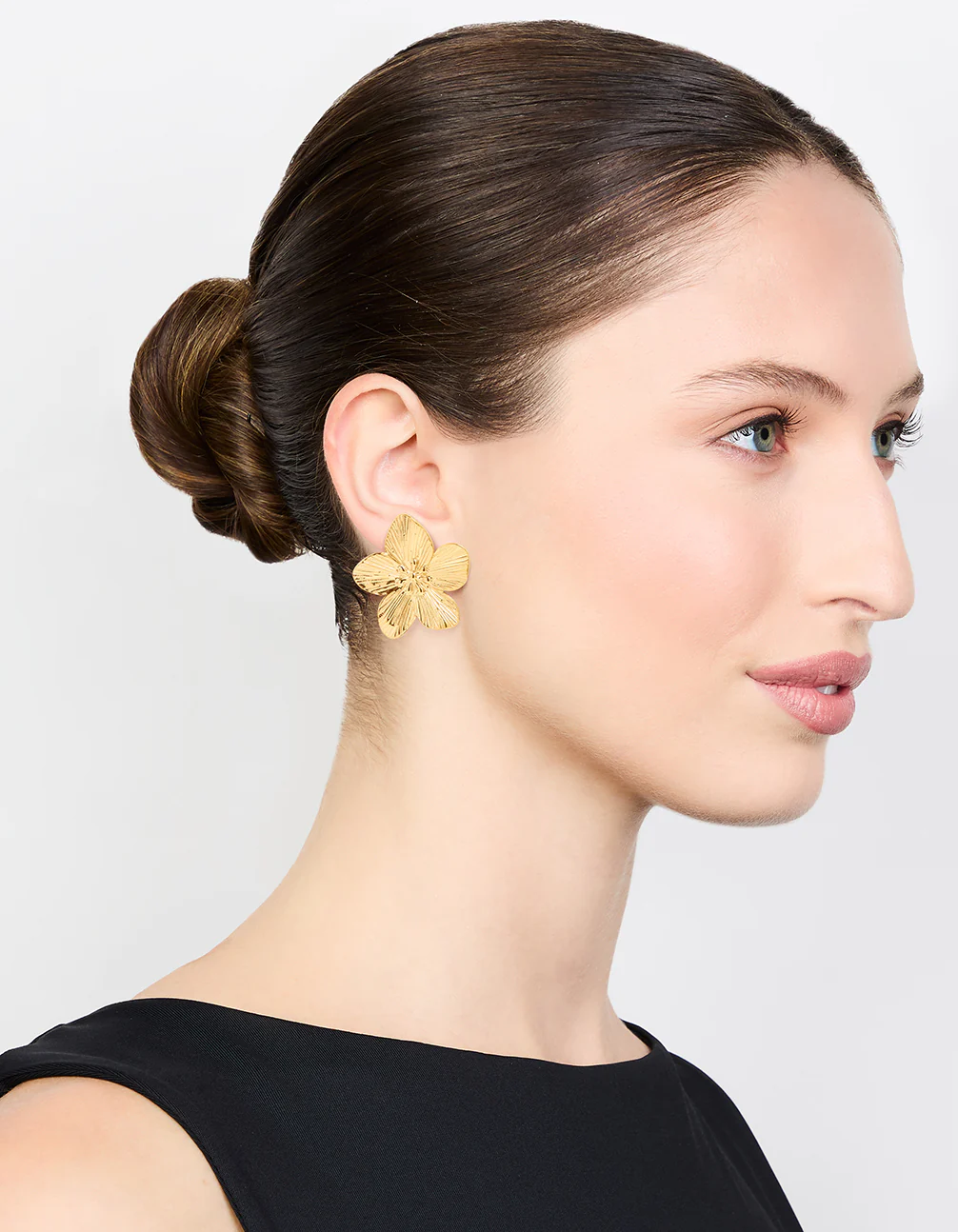 Waterproof Gold Plated Stainless Steel Textured Flower Stud Earrings - Image 3