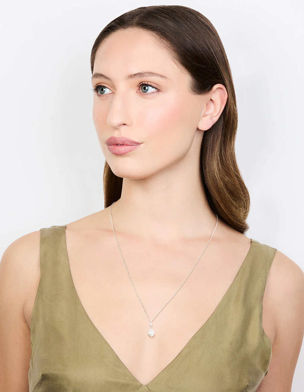 Silver Pear Cubic Zirconia Pendant Necklace - Image 6