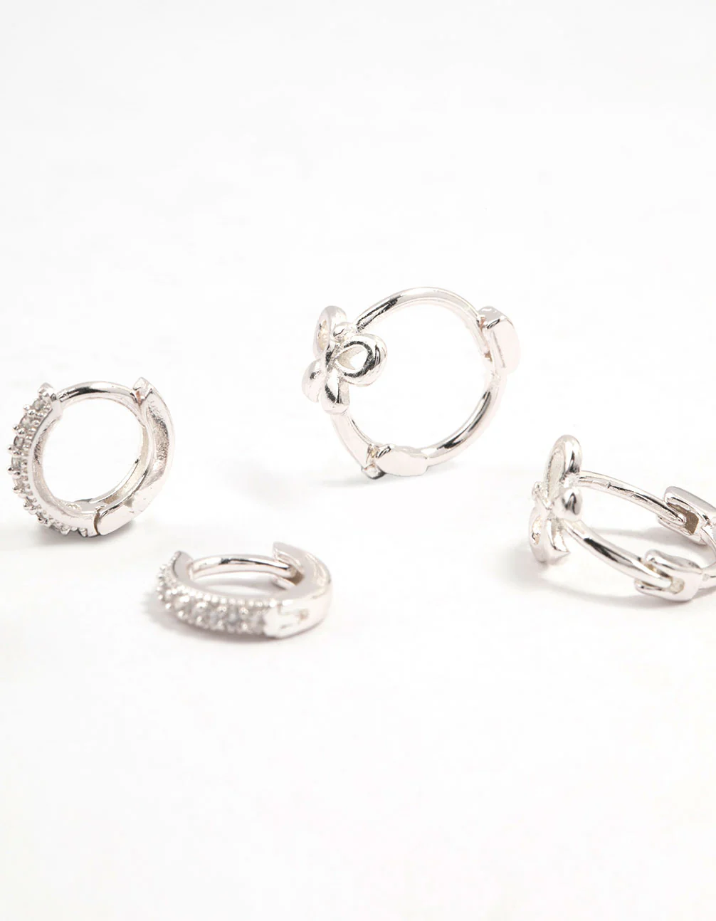 Silver Cubic Zirconia Bow Stud & Hoop Earrings 3-Pack - Image 5