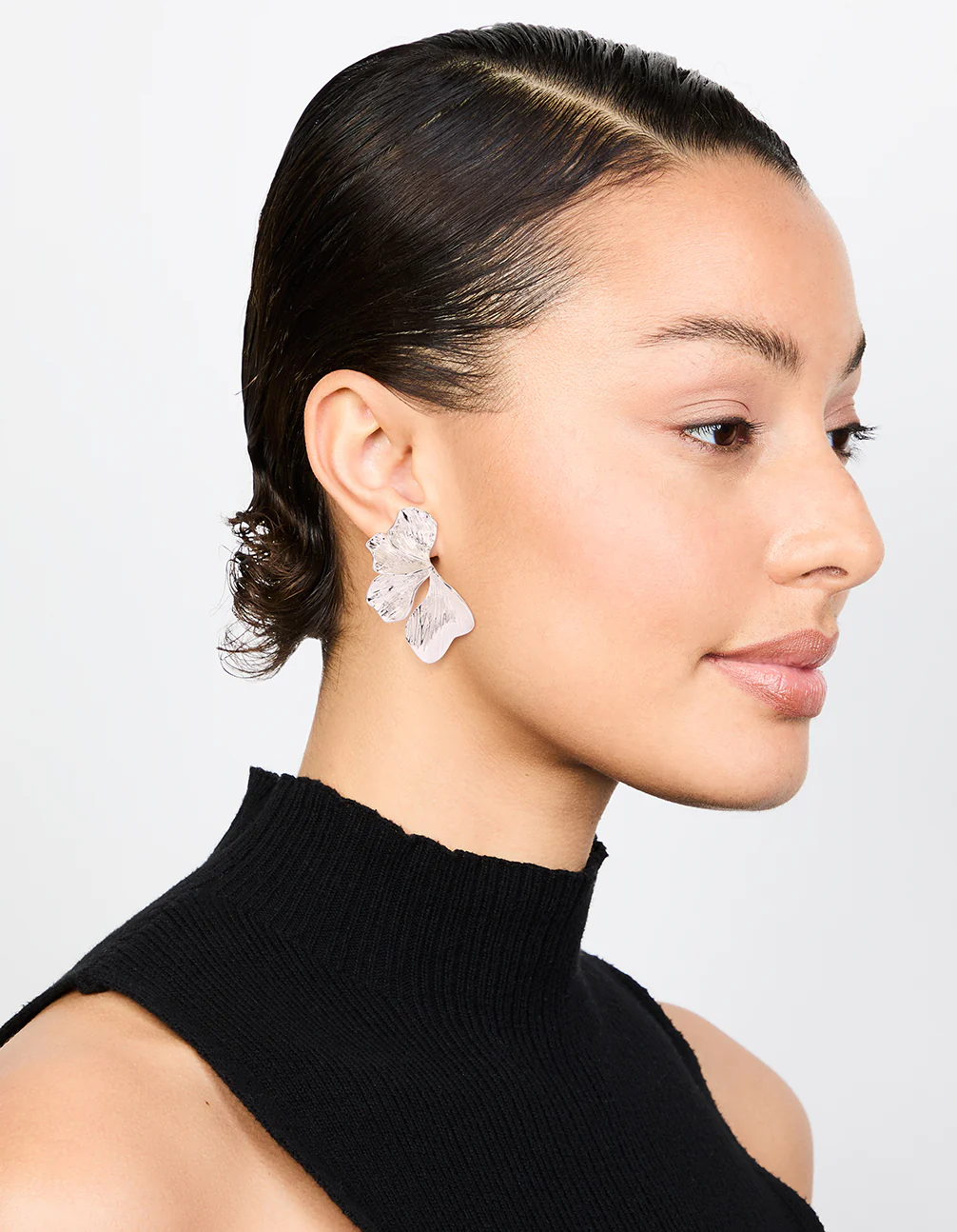 Silver Plated Organic Petal Stud Earrings - Image 3
